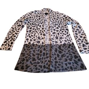 Magaschoni 100% Cashmere Open-Front Cardigan Two-Tone Leopard Print Size M